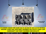 Cylinder head for Audi A6 C5 A4 B6 B7 A8 3.0 V6 petrol engine code AVK ASN PART NUMBER 06C103373 AND CAM CAMSHAFT CAP PART NUMBER  06C103127F