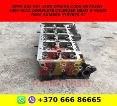 BMW E82 E87 120D ENGINE code N47D20A 2007-2011 COMPLETE CYLINDER HEAD & VALVE part number 7797678 07