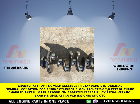 Crankshaft part number 55558925 in STANDARD STD ORIGINAL NOMINAL CONDITION  for ENGINE CYLINDER BLOCK A20NFT 2.0 2,0 PETROL TURBO CHARGED PART NUMBER A330061 GM 12642782 C32505 BUICK REGAL VERANO SAAB 9-5 opel astra vxr insignia opc gtc