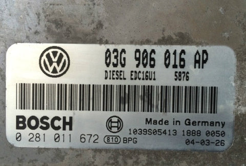 1xxxx VW GOLF BOSCH 0281011672 ECU MK5 2004 2.0 GT TDI BKD 03G906016AP 03G 906 016 AP